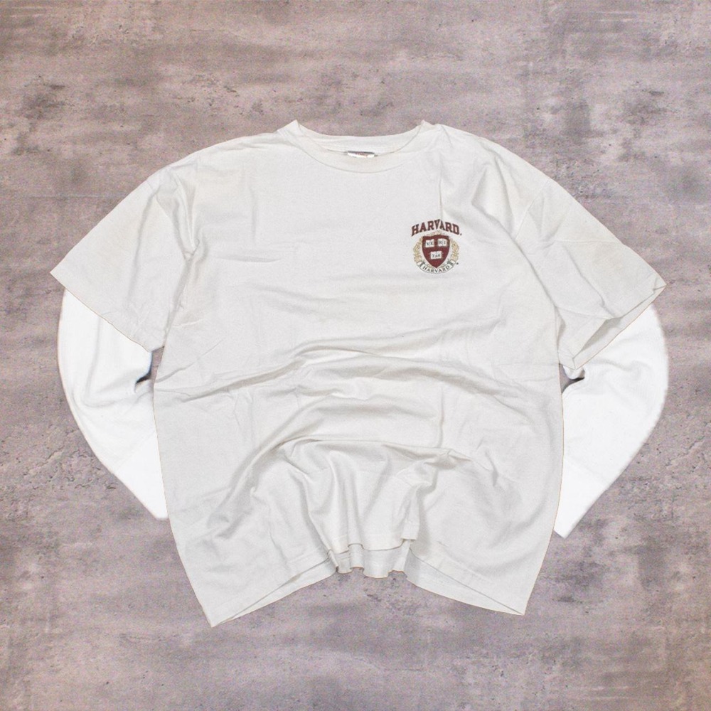 Y2K 2000's Champion Harvard Crest Collegiate University Oversize White Tee